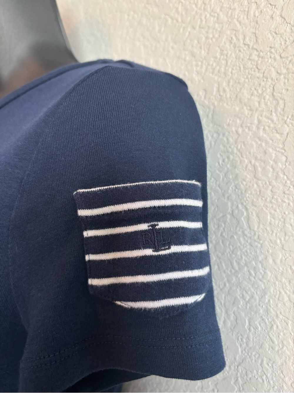 Ralph Lauren Navy Short-Sleeve Crewneck Tee with White Sleeve Stripes - Picture 3 of 7